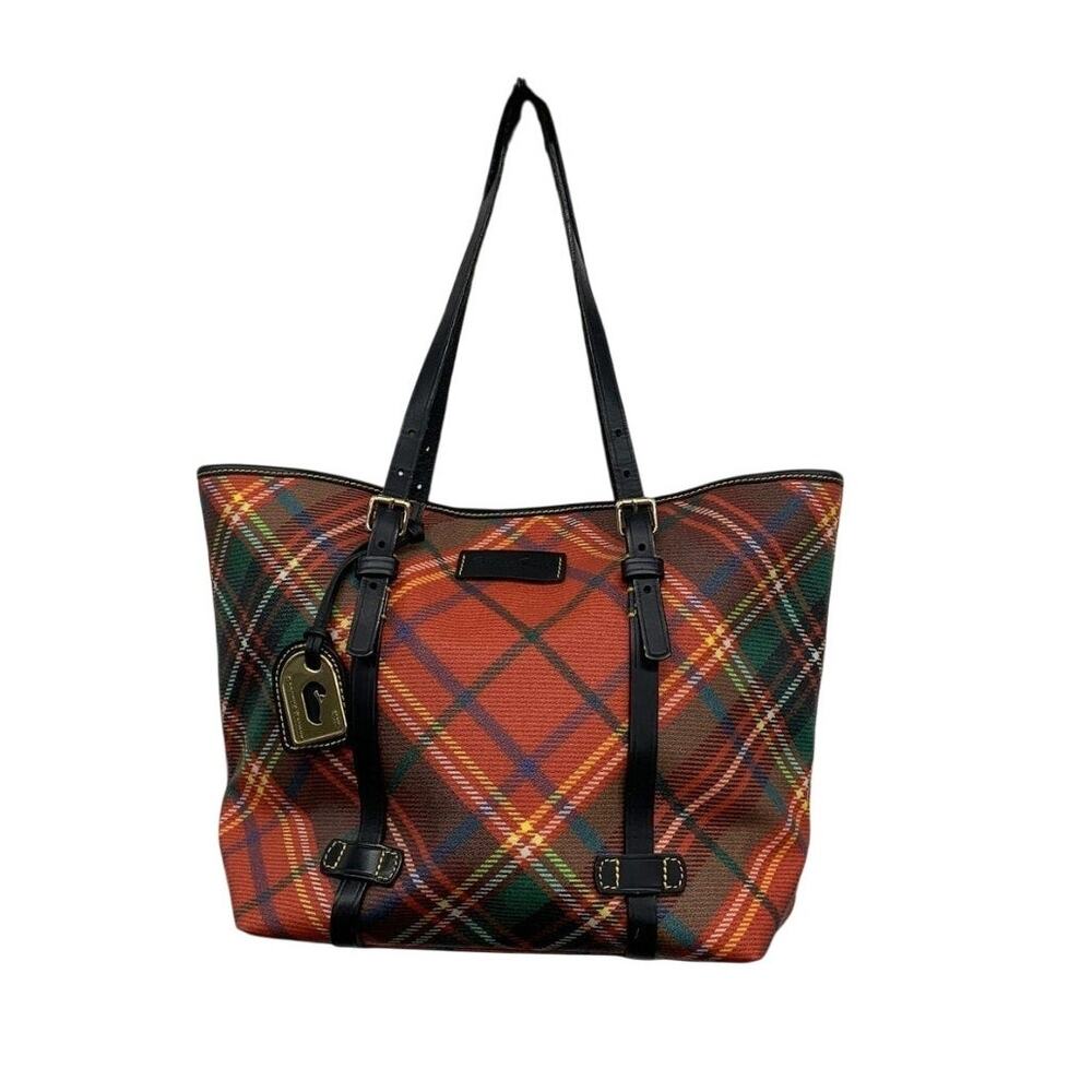 Dooney & Bourke Tartan Plaid Shoulder Tote Rust Red Green Black Authenticated